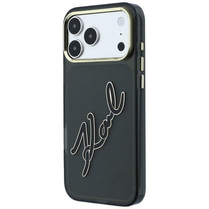 Tok Apple iPhone 18 Pro / 17 Pro-hoz, Karl Lagerfeld, IML nagy aláírásos gyanta logó és fém keret, fekete