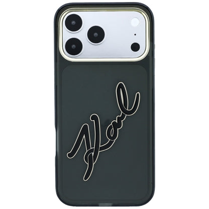Tok Apple iPhone 18 Pro / 17 Pro-hoz, Karl Lagerfeld, IML nagy aláírásos gyanta logó és fém keret, fekete