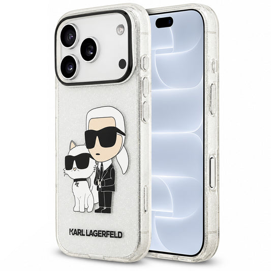 Tok Apple iPhone 18 Pro / 17 Pro készülékhez, Karl Lagerfeld, IML Glitter Karl and Choupette NFT, átlátszó