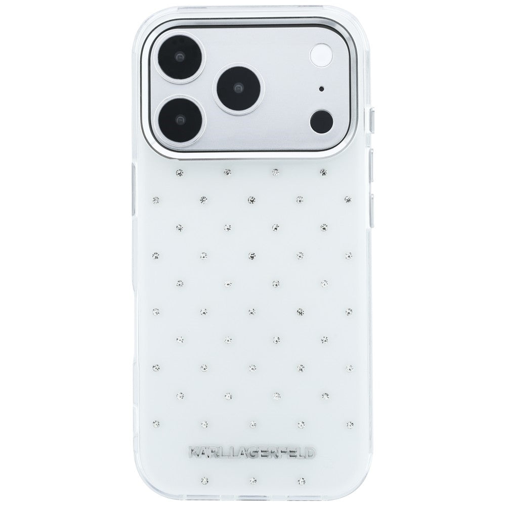 Case for Apple iPhone 18 Pro / 17 Pro, Karl Lagerfeld, IML Rhinestones and Electroplated Logo, White
