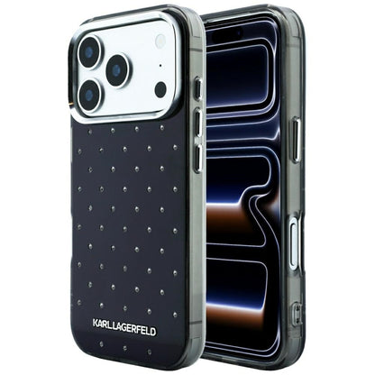Case for Apple iPhone 18 Pro / 17 Pro, Karl Lagerfeld, IML Rhinestones and Electroplated Logo, Black