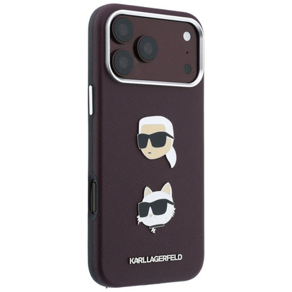 Tok Apple iPhone 18 Pro / 17 Pro készülékhez, Karl Lagerfeld, Saffiano Crossbody Karl & Choupette Head's Pins Logo, bordó