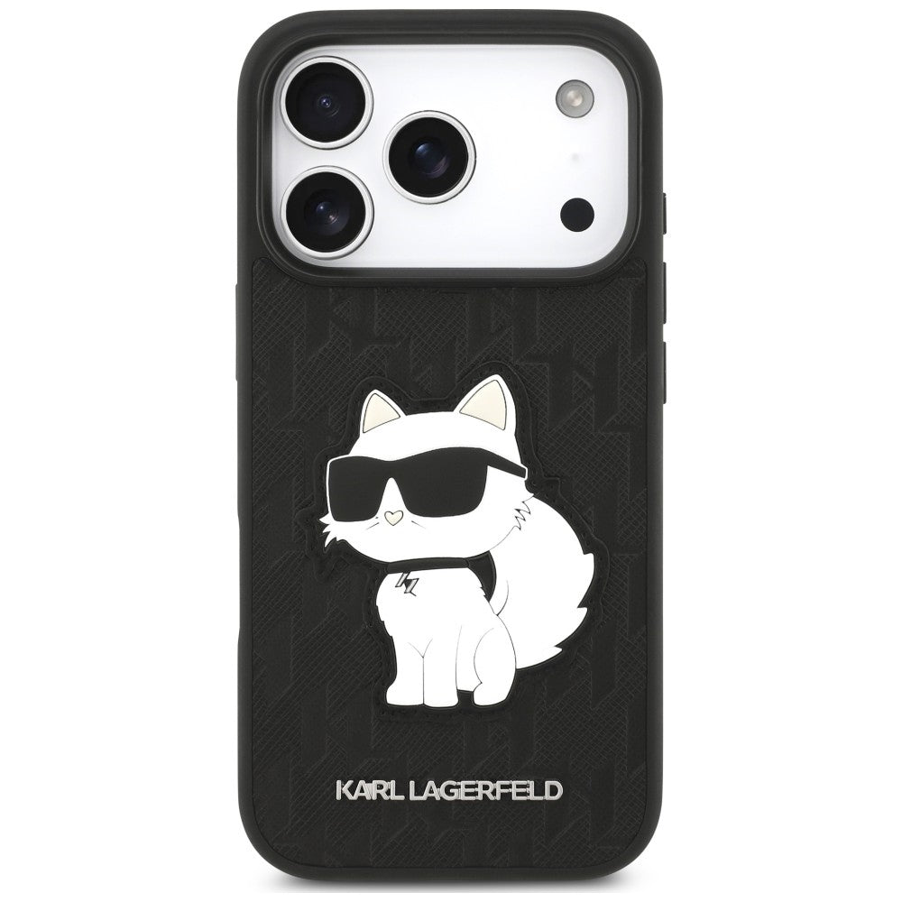 Case for Apple iPhone 18 Pro / 17 Pro, Karl Lagerfeld, Saffiano Mono Patch Choupette, Black