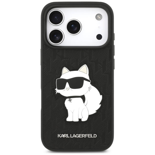 Tok Apple iPhone 18 Pro / 17 Pro készülékhez, Karl Lagerfeld, Saffiano Mono Patch Choupette, fekete