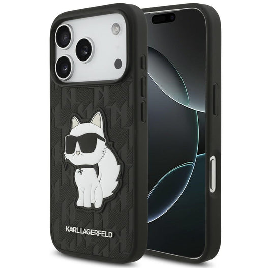 Tok Apple iPhone 18 Pro / 17 Pro készülékhez, Karl Lagerfeld, Saffiano Mono Patch Choupette, fekete