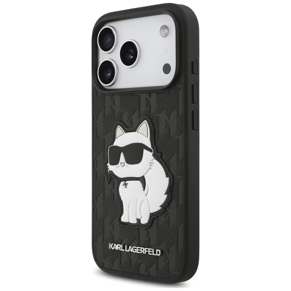 Case for Apple iPhone 18 Pro / 17 Pro, Karl Lagerfeld, Saffiano Mono Patch Choupette, Black