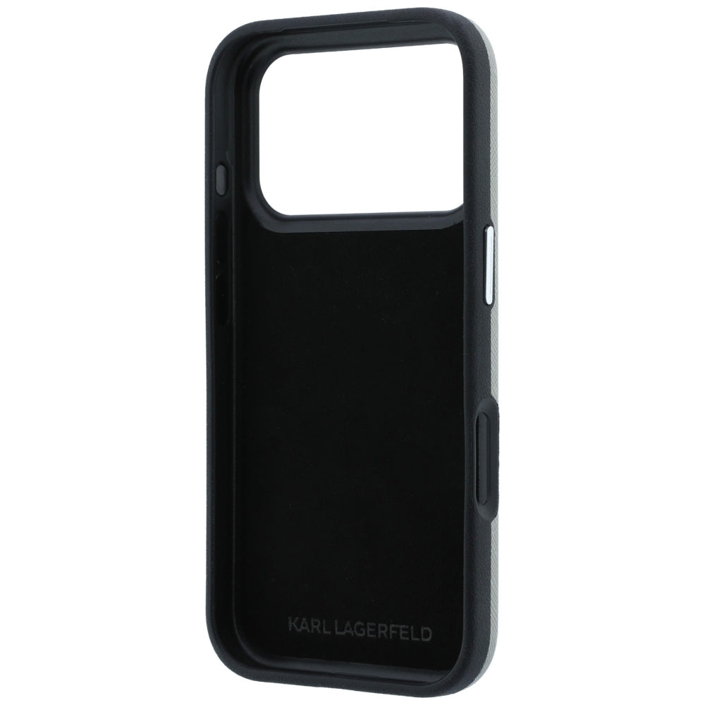 Case for Apple iPhone 18 Pro / 17 Pro, Karl Lagerfeld, Saffiano with Karl & Choupette Head's Pin and Logo, Gray