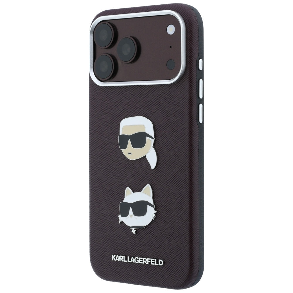 Tok Apple iPhone 18 Pro / 17 Pro-hoz, Karl Lagerfeld, Saffiano Karl & Choupette fejjel és logóval, bordó