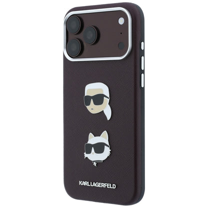 Tok Apple iPhone 18 Pro / 17 Pro-hoz, Karl Lagerfeld, Saffiano Karl & Choupette fejjel és logóval, bordó