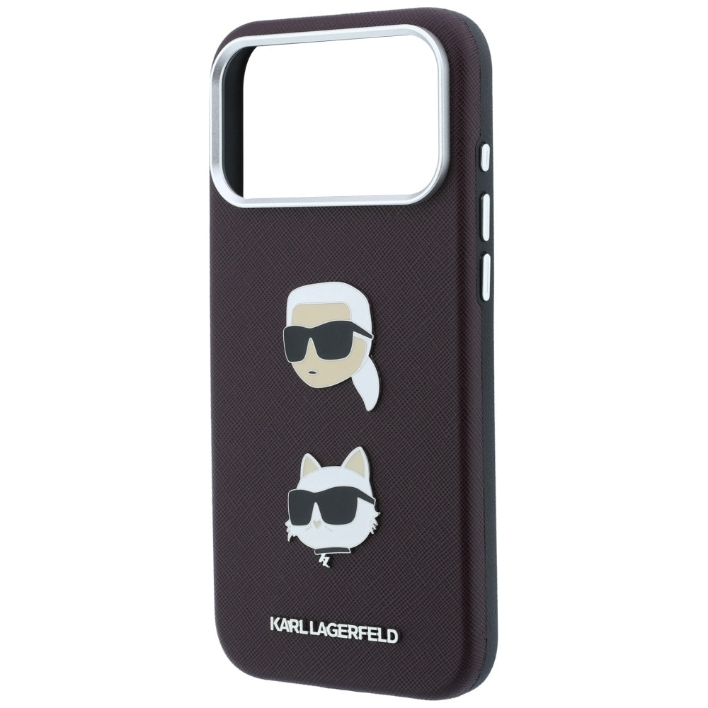 Tok Apple iPhone 18 Pro / 17 Pro-hoz, Karl Lagerfeld, Saffiano Karl & Choupette fejjel és logóval, bordó