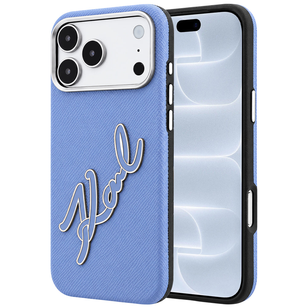 Tok Apple iPhone 18 Pro / 17 Pro készülékhez, Karl Lagerfeld, sima nagy gyanta aláírás logó, kék