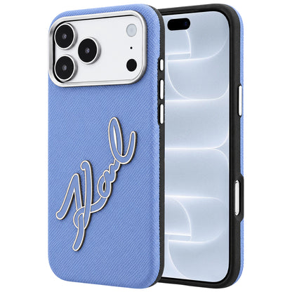 Tok Apple iPhone 18 Pro / 17 Pro készülékhez, Karl Lagerfeld, sima nagy gyanta aláírás logó, kék