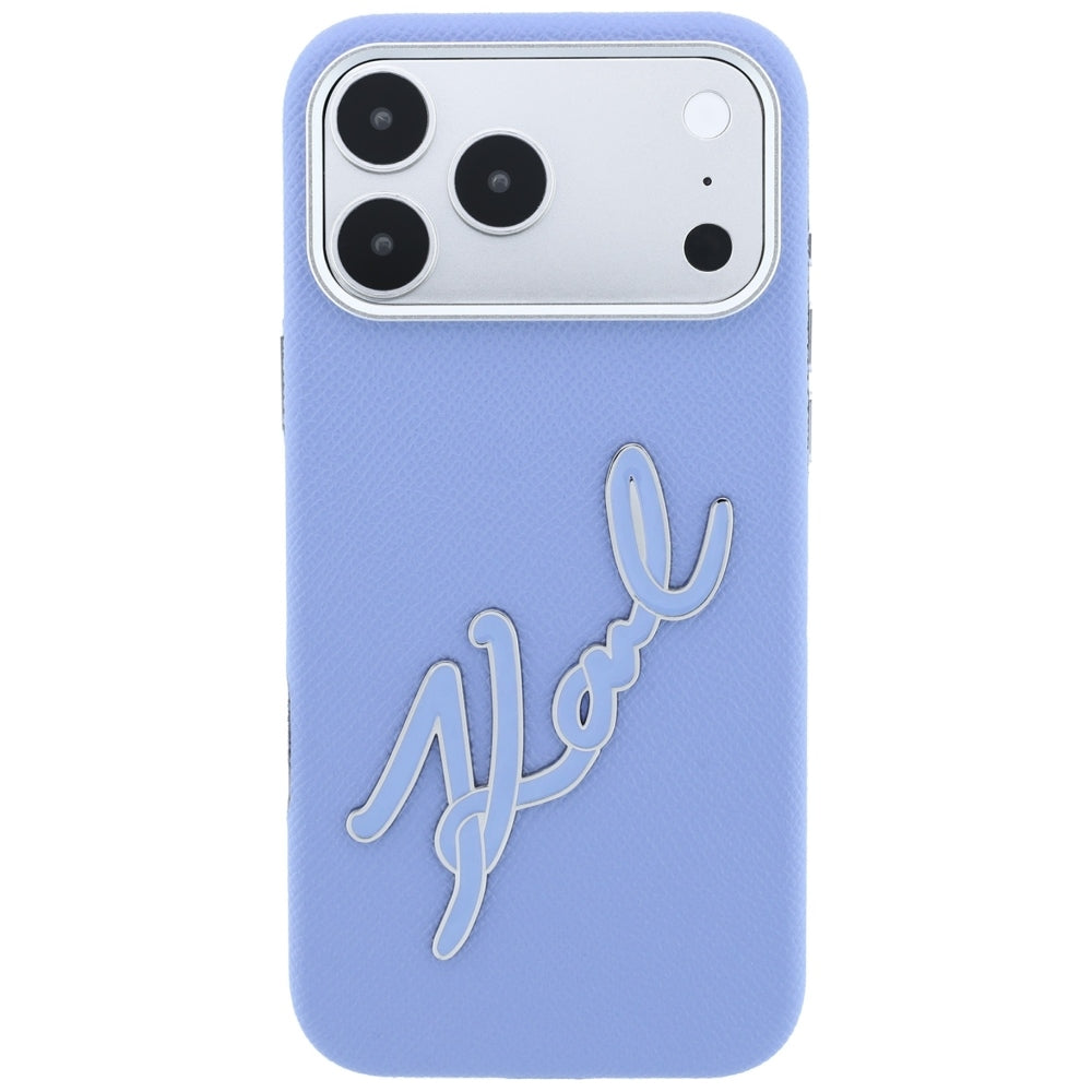 Tok Apple iPhone 18 Pro / 17 Pro készülékhez, Karl Lagerfeld, sima nagy gyanta aláírás logó, kék