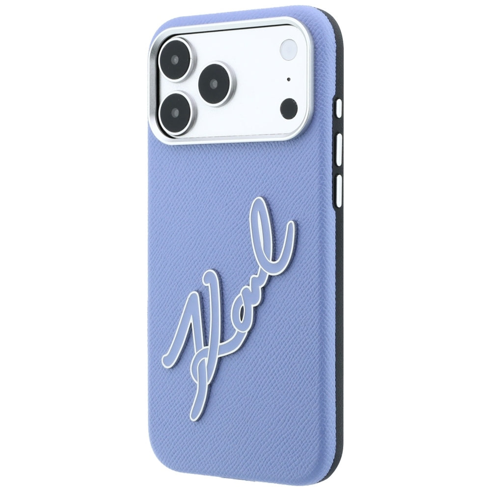 Tok Apple iPhone 18 Pro / 17 Pro készülékhez, Karl Lagerfeld, sima nagy gyanta aláírás logó, kék