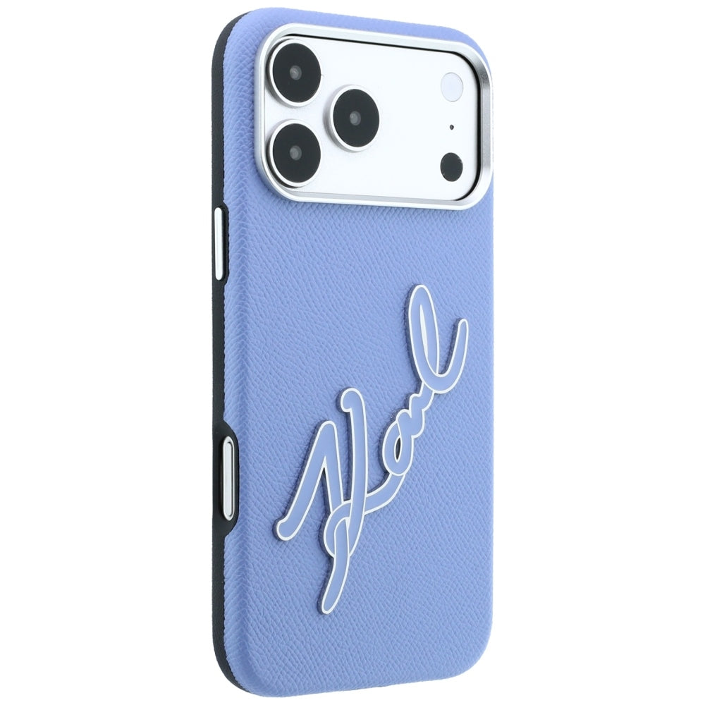 Tok Apple iPhone 18 Pro / 17 Pro készülékhez, Karl Lagerfeld, sima nagy gyanta aláírás logó, kék