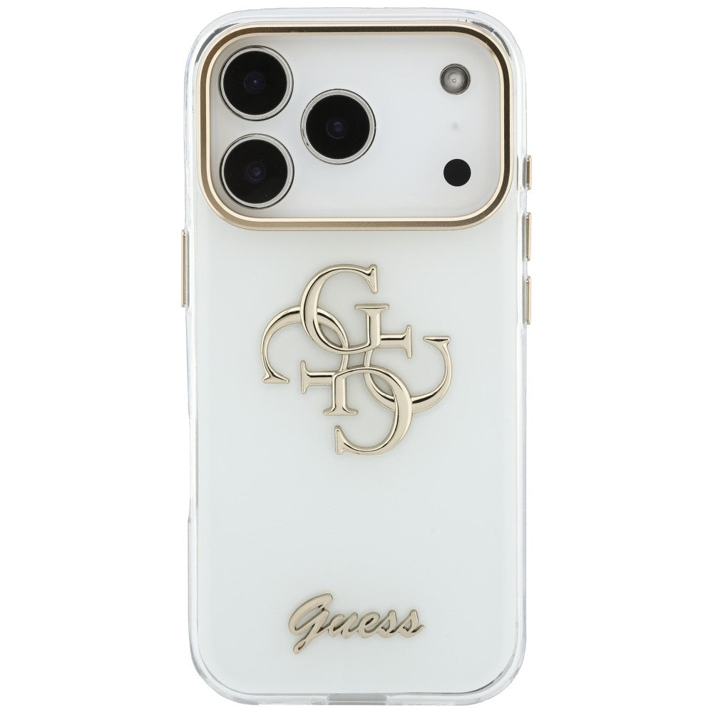 Tok Apple iPhone 18 Pro-hoz, Guess, IML 4G Metal Script, Fehér