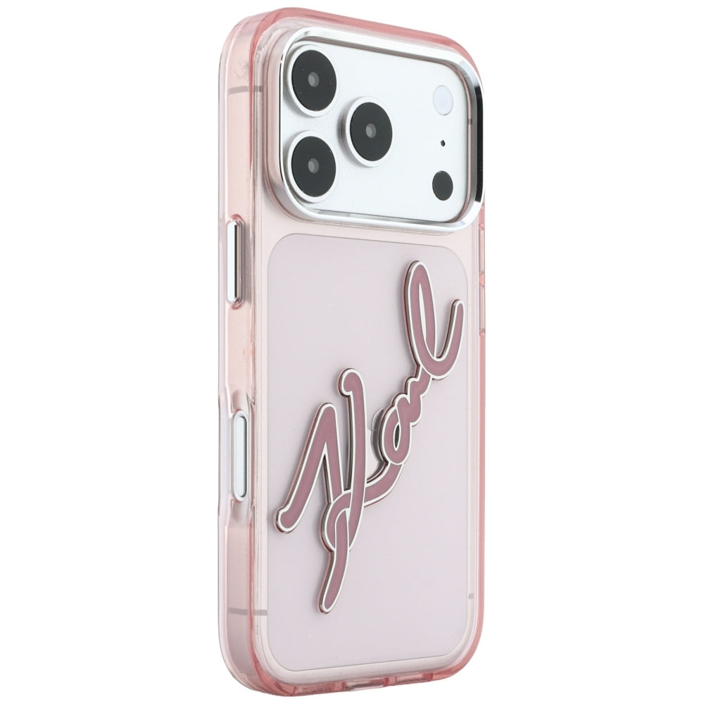 Tok Apple iPhone 18 Pro Max / 17 Pro Max készülékhez, Karl Lagerfeld, IML Nagy Aláírás Gyanta Logó Fémkeret, Rózsaszín