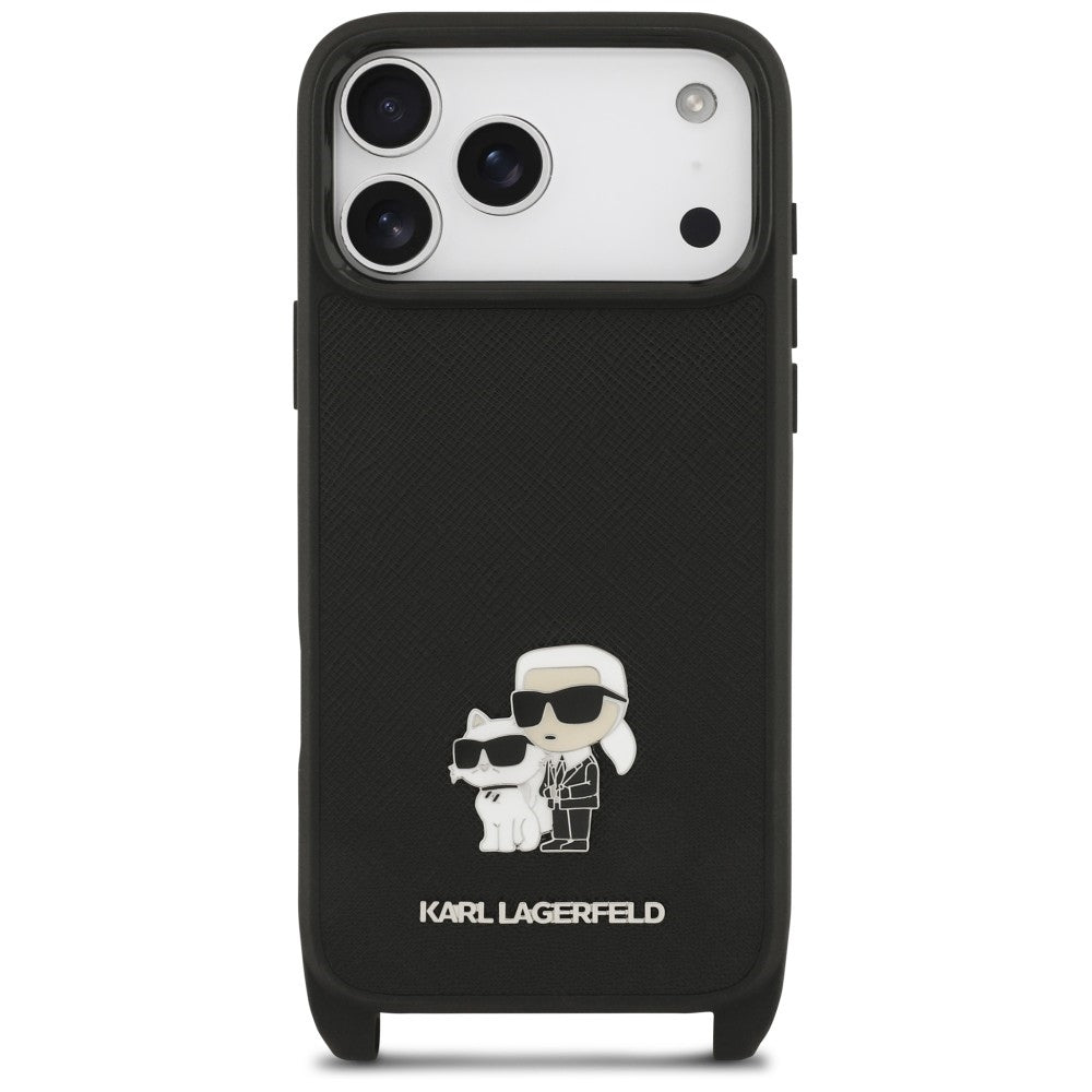 Tok Apple iPhone 18 Pro Max / 17 Pro Max készülékhez, Karl Lagerfeld, Saffiano Crossbody Metal Pin Karl & Choupette, fekete