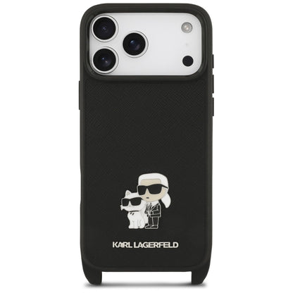 Tok Apple iPhone 18 Pro Max / 17 Pro Max készülékhez, Karl Lagerfeld, Saffiano Crossbody Metal Pin Karl & Choupette, fekete