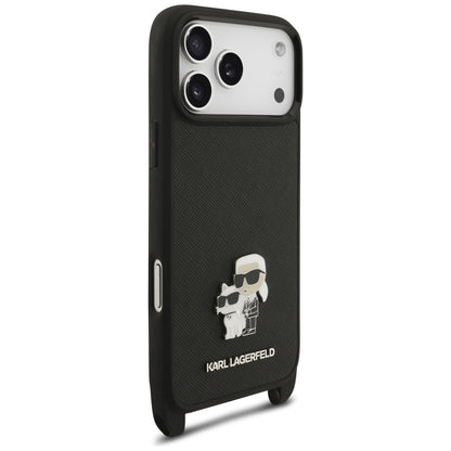Tok Apple iPhone 18 Pro Max / 17 Pro Max készülékhez, Karl Lagerfeld, Saffiano Crossbody Metal Pin Karl & Choupette, fekete