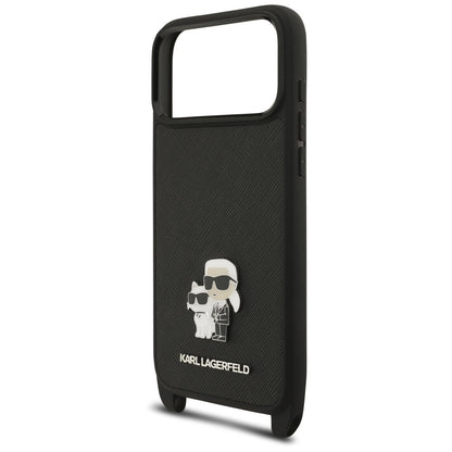 Tok Apple iPhone 18 Pro Max / 17 Pro Max készülékhez, Karl Lagerfeld, Saffiano Crossbody Metal Pin Karl & Choupette, fekete