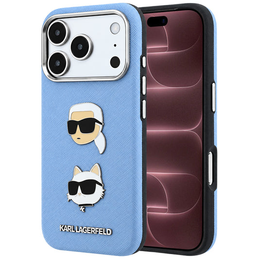 Tok Apple iPhone 18 Pro Max / 17 Pro Max számára, Karl Lagerfeld, Saffiano Karl & Choupette fejjel és logóval, kék