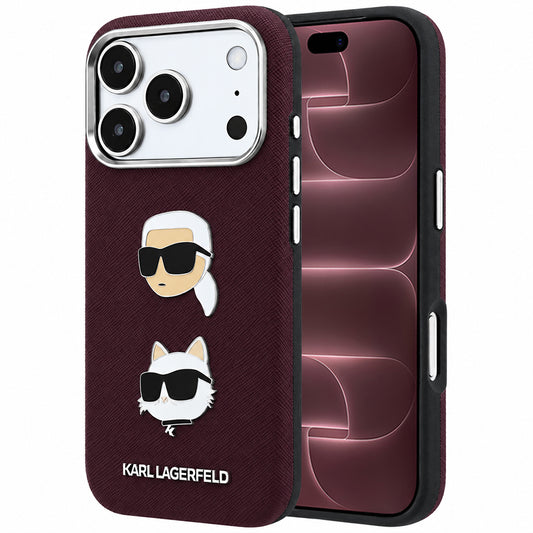 Tok Apple iPhone 18 Pro Max / 17 Pro Max készülékhez, Karl Lagerfeld, Saffiano Karl & Choupette fejjel és logóval, bordó