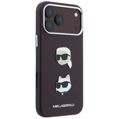 Case for Apple iPhone 18 Pro Max / 17 Pro Max, Karl Lagerfeld, Saffiano with Karl & Choupette Head's Pin and Logo, Burgundy