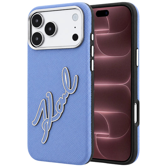 Tok Apple iPhone 18 Pro Max / 17 Pro Max készülékhez, Karl Lagerfeld, sima nagy gyanta aláírás logó, kék
