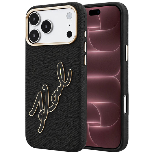 Tok Apple iPhone 18 Pro Max / 17 Pro Max készülékhez, Karl Lagerfeld, sima nagy gyanta aláírás logó, fekete
