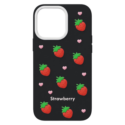 Case for Apple iPhone 17 / 16, OEM, Strawberry, Black
