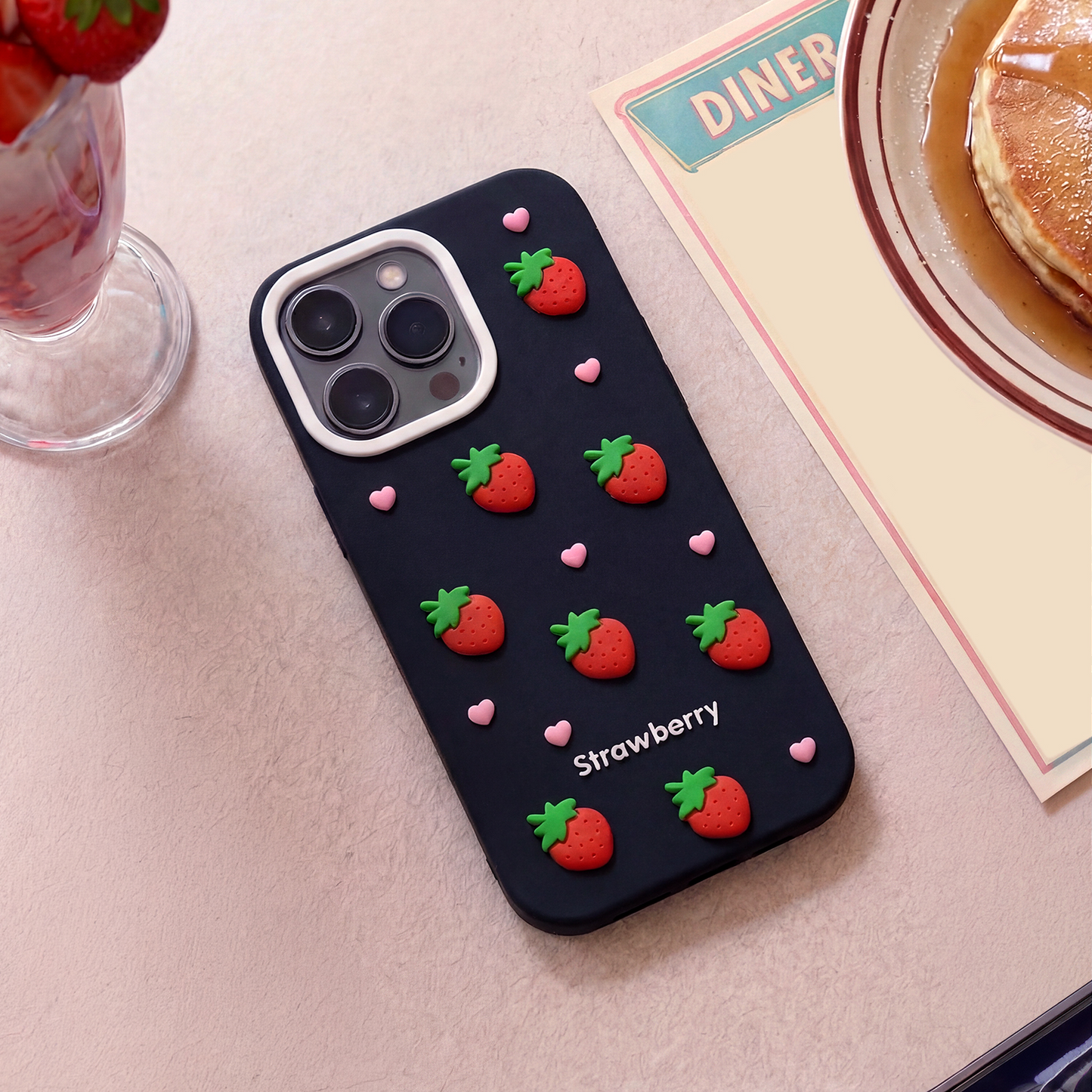 Case for Apple iPhone 17 Pro Max, OEM, Strawberry, Black