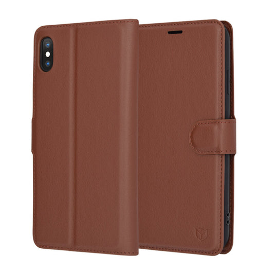 Tok Apple iPhone XS Max-hoz, Techsuit, bőr folio, barna