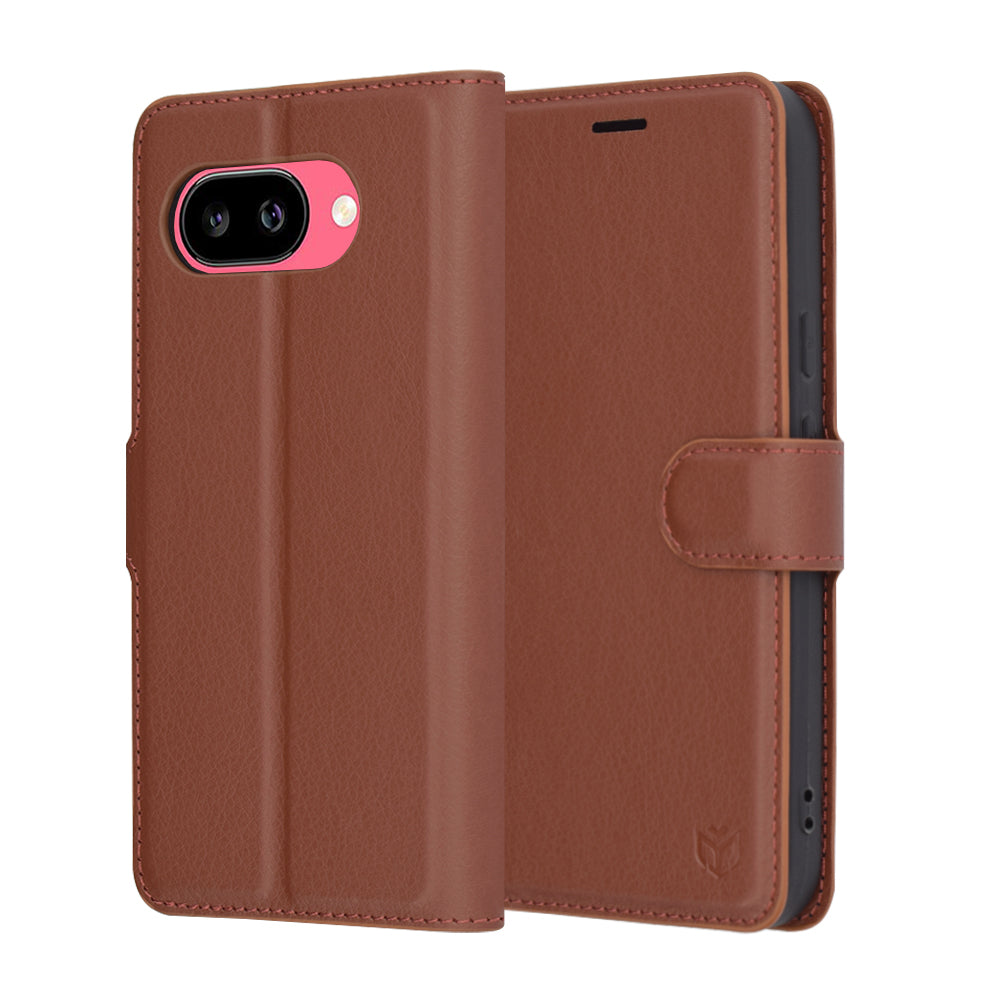 Tok Google Pixel 9a-hez, Techsuit, bőr folio, barna