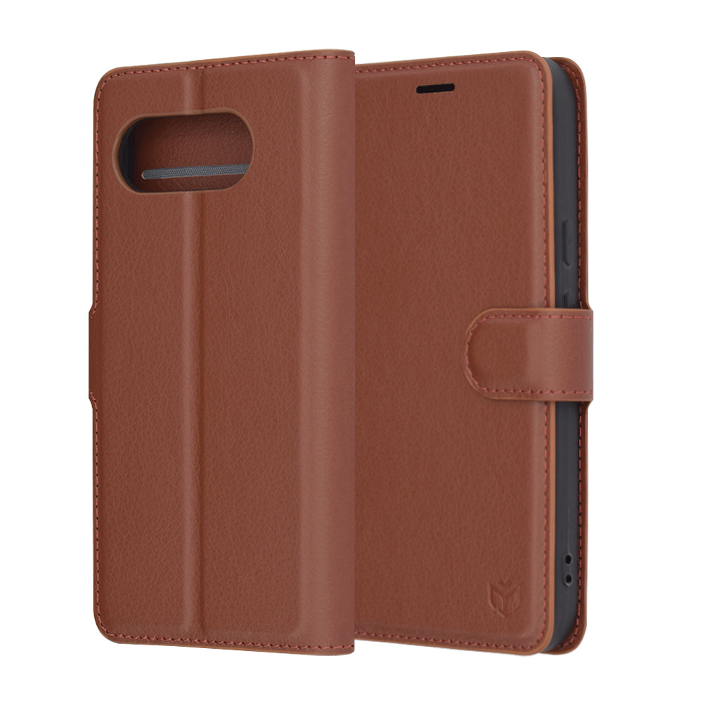 Tok Google Pixel 9a-hez, Techsuit, bőr folio, barna