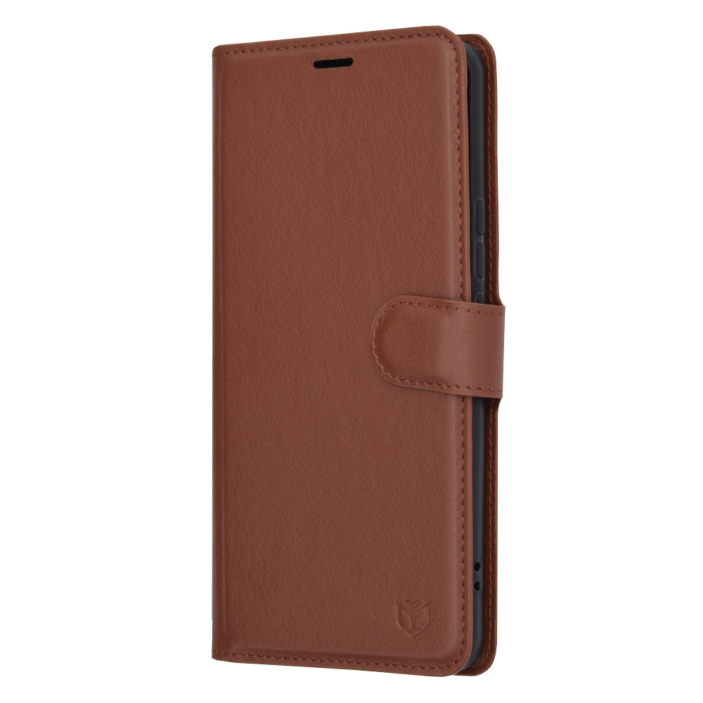 Tok Honor Magic6 Pro-hoz, Techsuit, bőr folio, barna