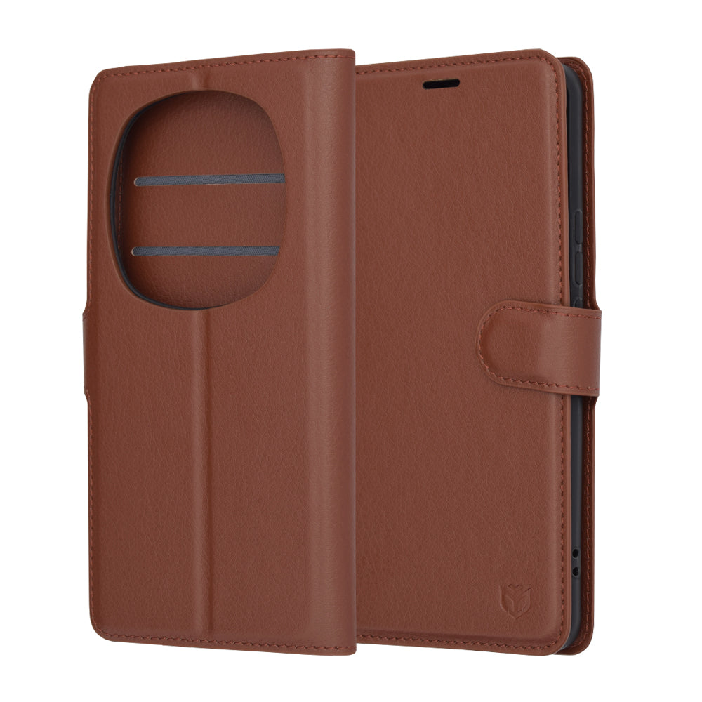 Tok Honor Magic6 Pro-hoz, Techsuit, bőr folio, barna