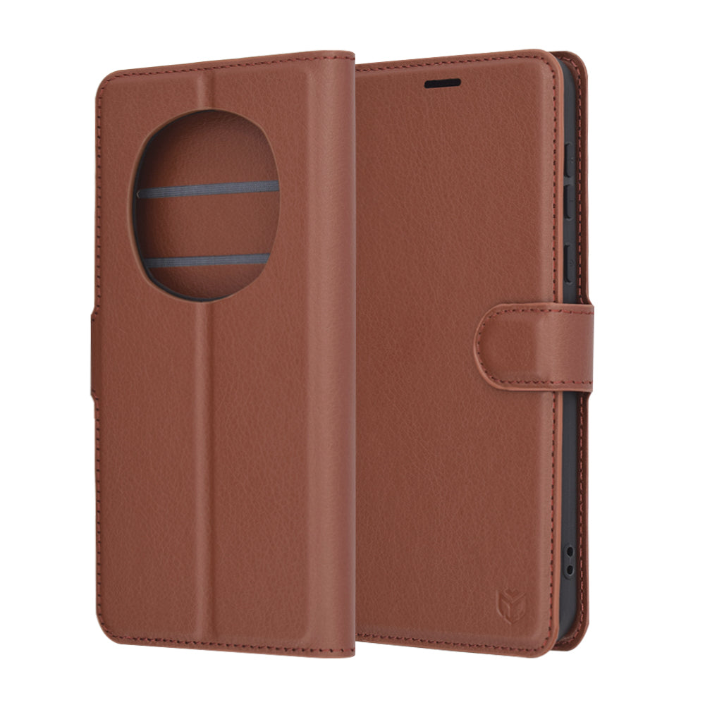 Tok Honor Magic7 Pro-hoz, Techsuit, bőr folio, barna
