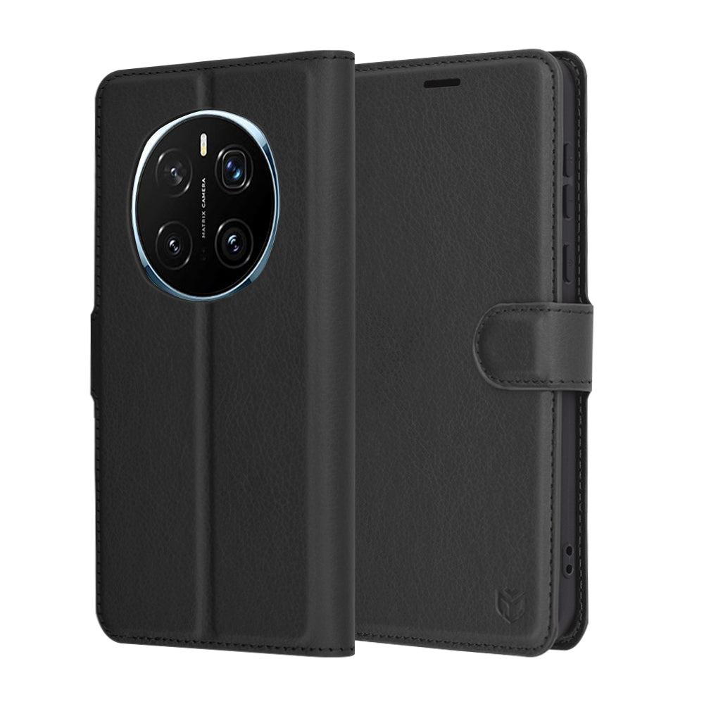 Honor Magic7 Pro tok, Techsuit, bőr folio, fekete