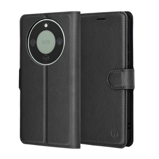 Case for Honor Magic8 Lite, Techsuit, Leather Folio, Black