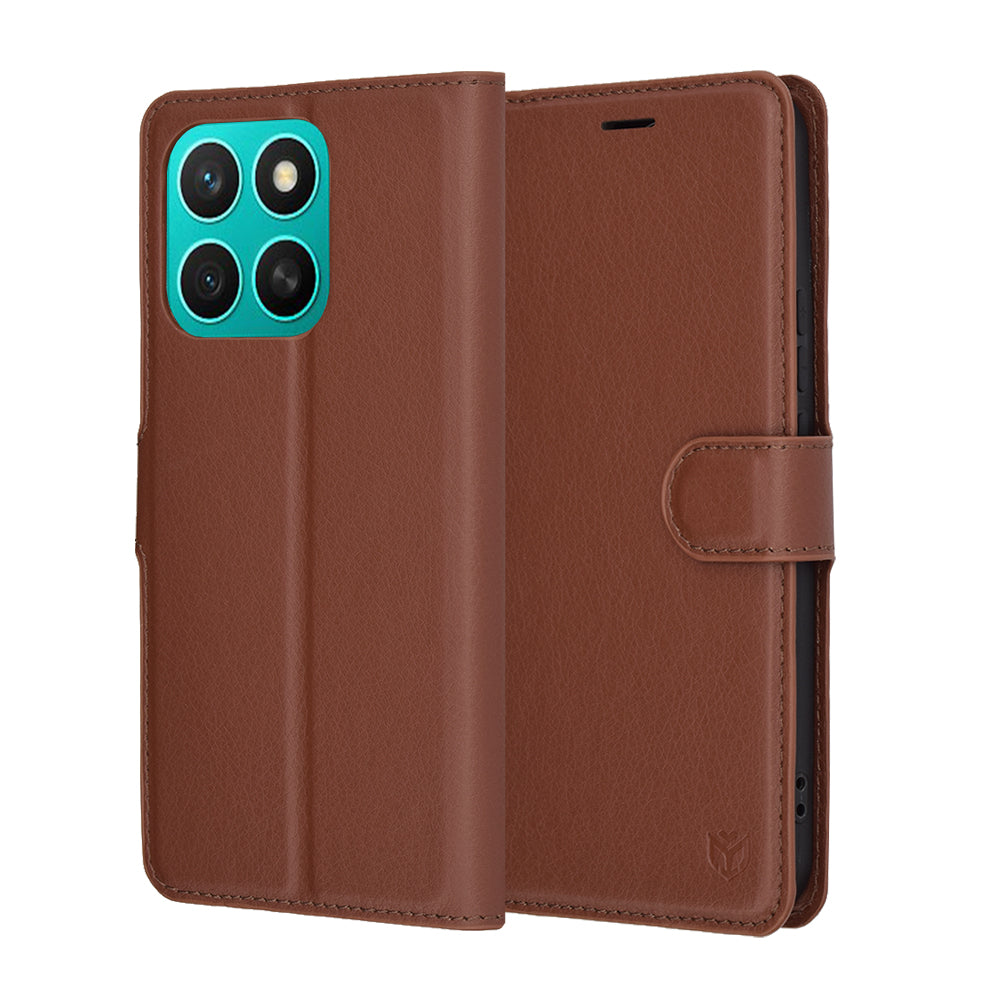 Honor X8c tok, Techsuit, bőr folio, barna