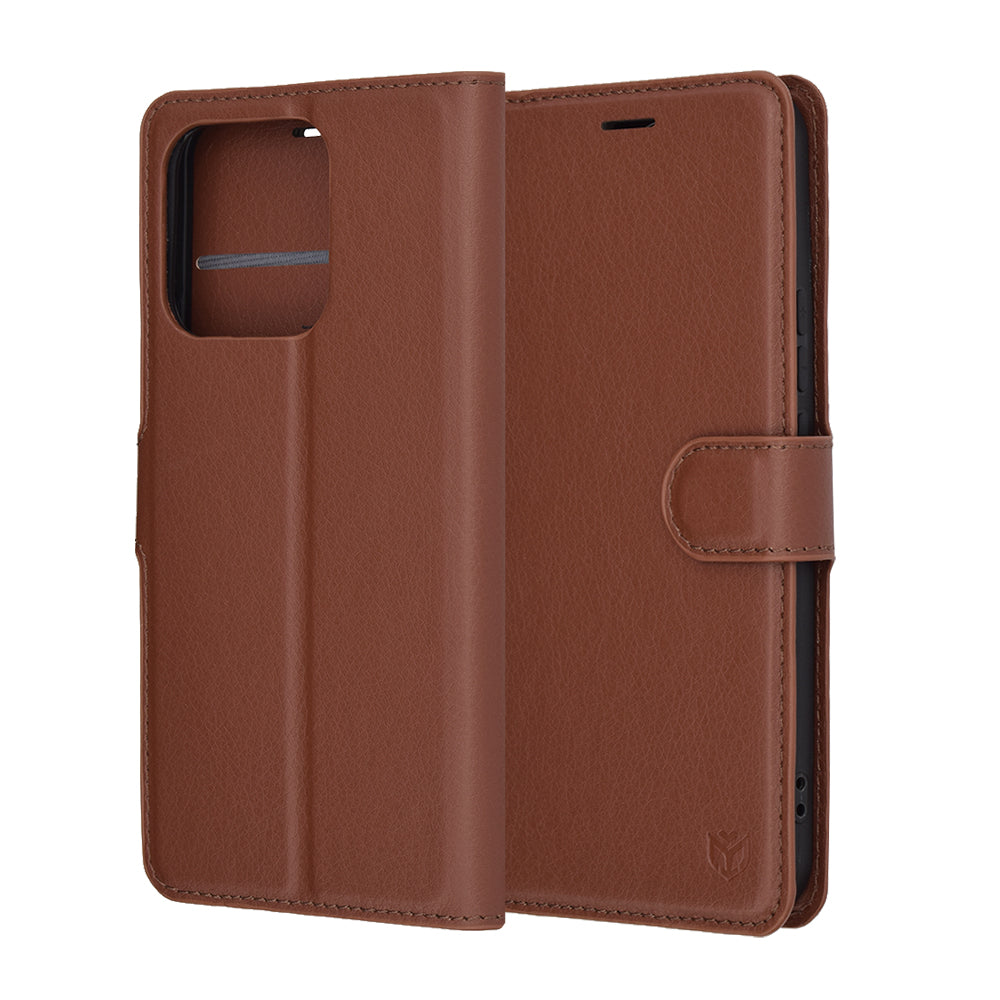 Honor X8c tok, Techsuit, bőr folio, barna