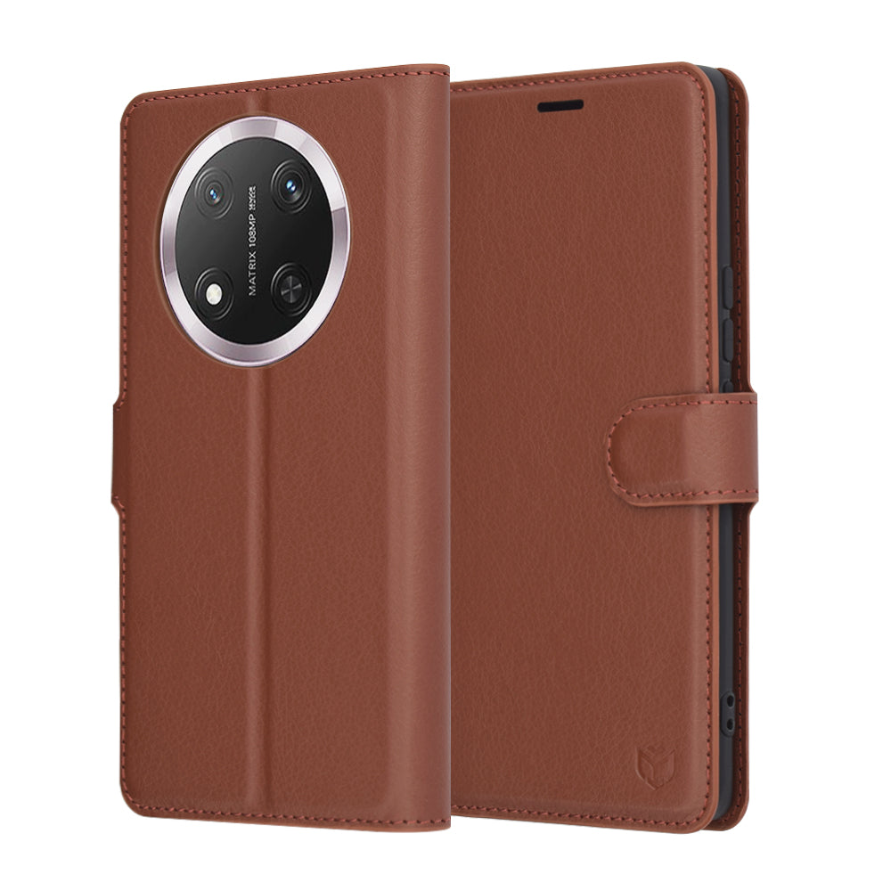 Tok Honor X9c / Magic7 Lite-hez, Techsuit, bőr folio, barna