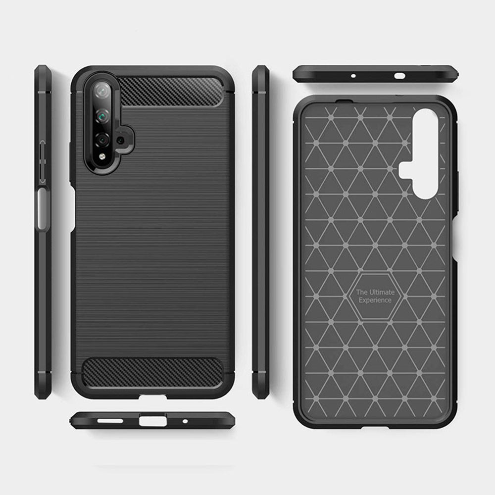 Tok Huawei nova 5T / Honor 20-hoz, Techsuit, Karbon, Fekete