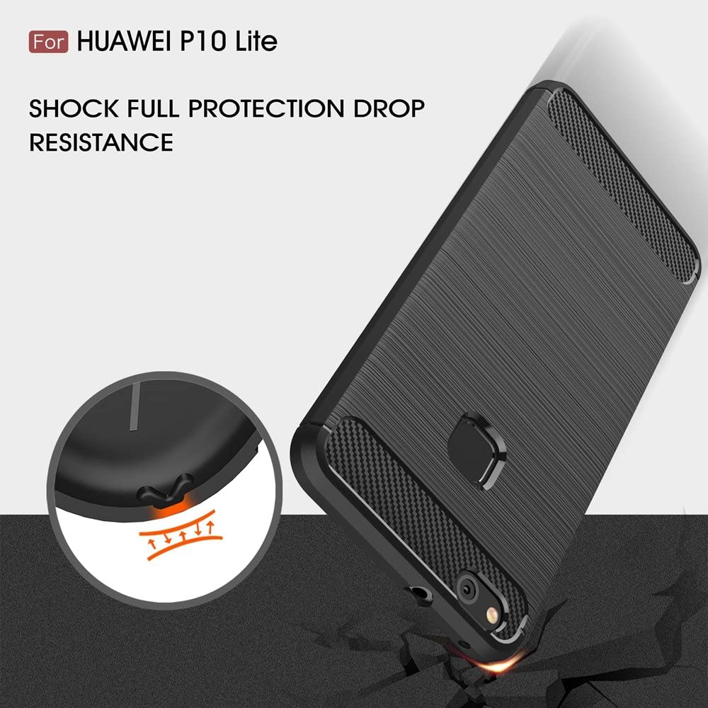 Tok Huawei P10 Lite-hez, Techsuit, karbon, fekete
