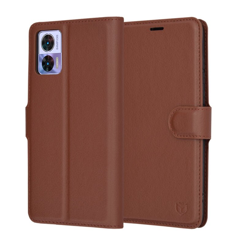 Tok Motorola Edge 30 Neo-hoz, Techsuit, bőr folio, barna