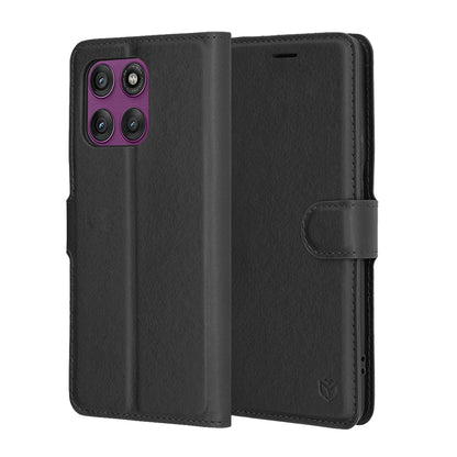 Tok Motorola Edge 60 Pro-hoz, Techsuit, bőr folio, fekete