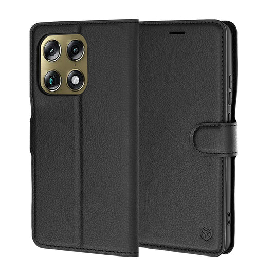 Tok Motorola Edge 70 Ultra / Signature készülékhez, Techsuit, bőr folio, fekete