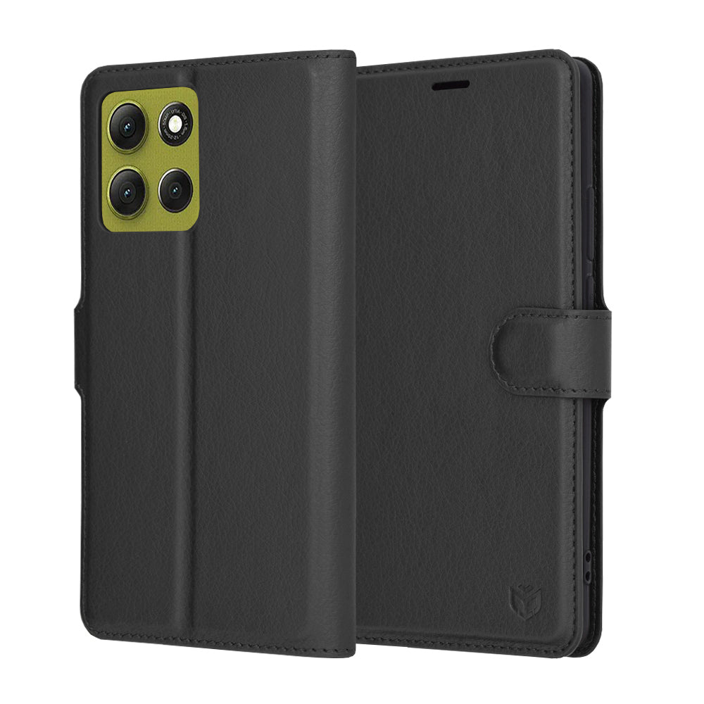 Tok a Motorola Moto G86-hoz, Techsuit, bőr folio, fekete