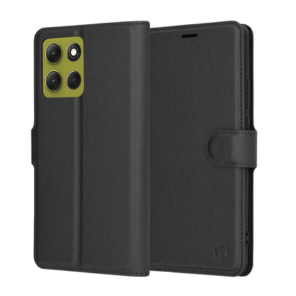 Tok a Motorola Moto G86-hoz, Techsuit, bőr folio, fekete